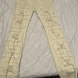 Cream Stacked Jeans