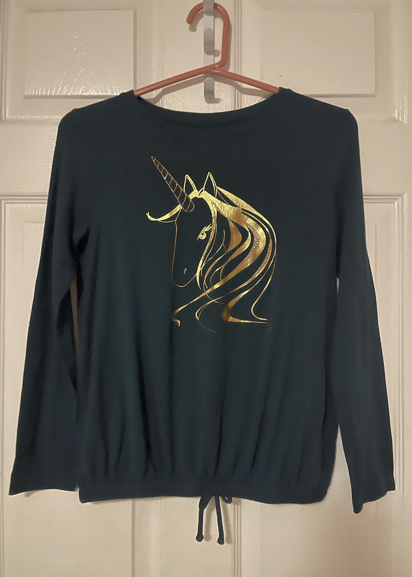 Emerald Green/Gold Unicorn Long Sleeves Top Size L 10/12 Kids