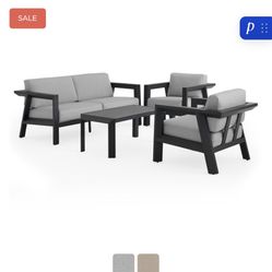 4 Pc Sofa, 2 Chairs And Table Aluminum Dark Grey Sunbrella Cushions  