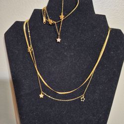 Gold Layered Star Charm Necklace Set