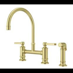 Pfister Port Haven 2-Handle Bridge Kitchen Faucet in Brushed Gold w/Side Sprayer