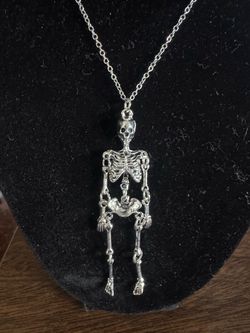 Halloween Silver Skeleton Pendant Necklace