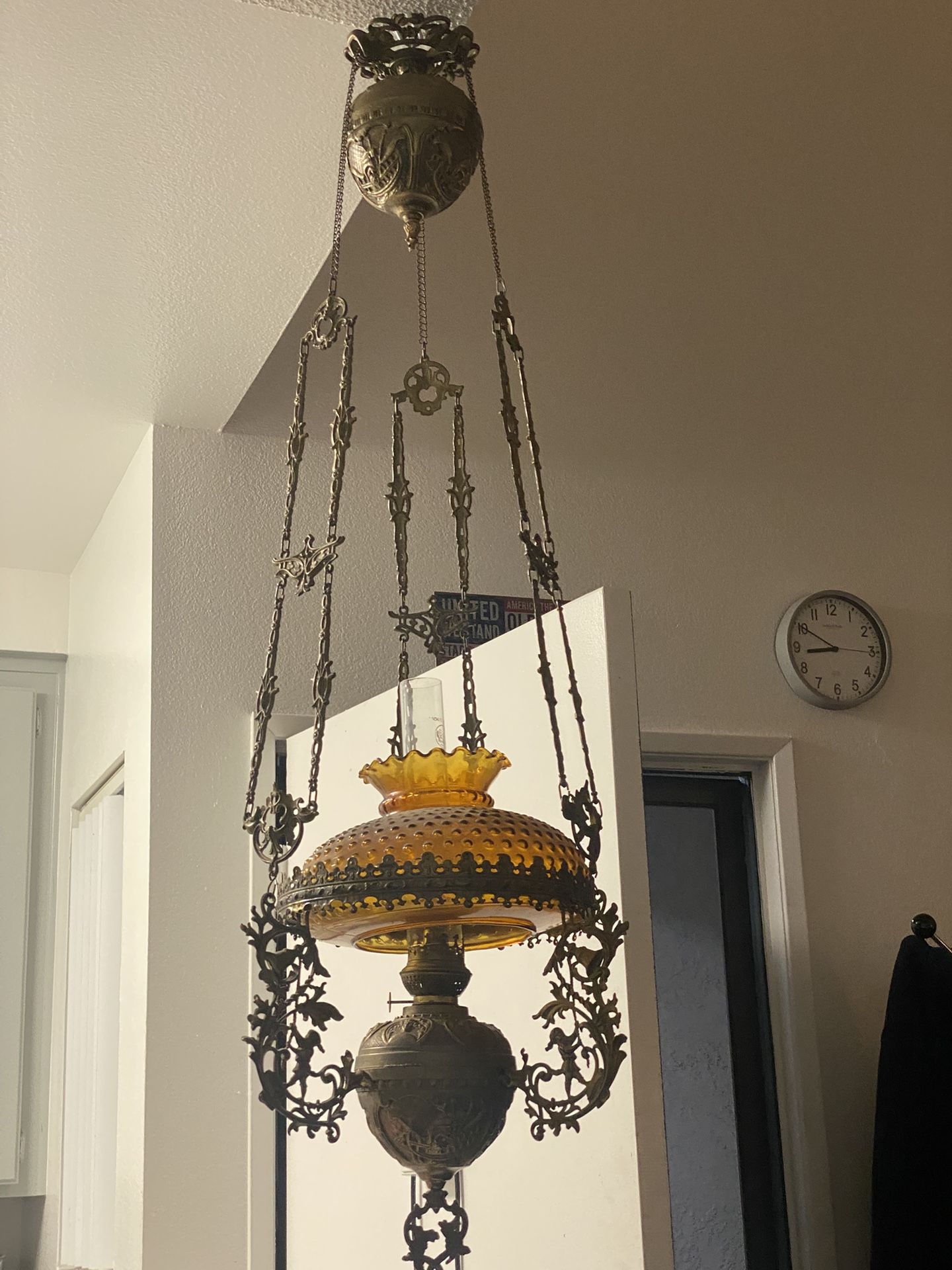 Vintage Dutch Hanging Oil Lamp Adjustable 1800