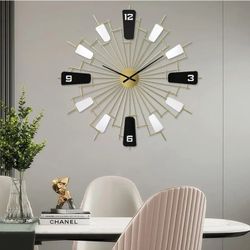 New 21.6 Inch Metal Mid Century [wall clock] for Decor, Silenced & Minimalism, Battery Operated Quartz, Golden Perfect Wall Art