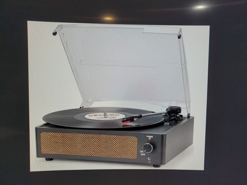 Vinyl Record Player With 3 Speeds Built In Speakers Black Wireless Playback