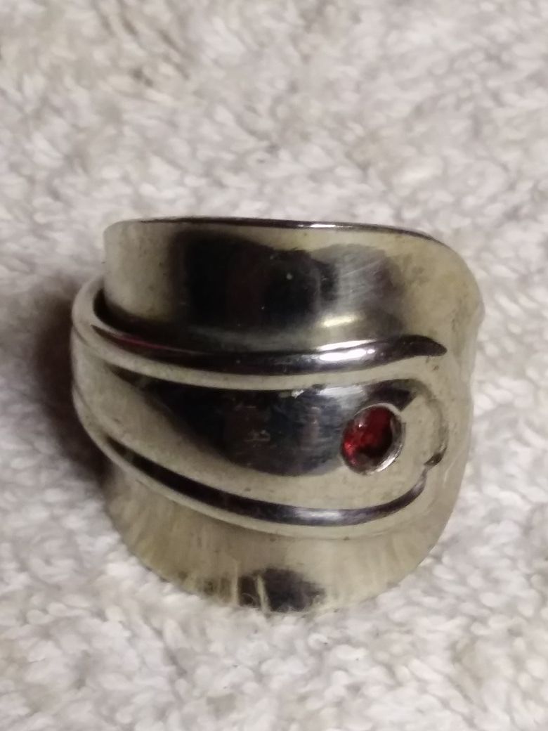 Size 11 handcrafted ring with red crystal