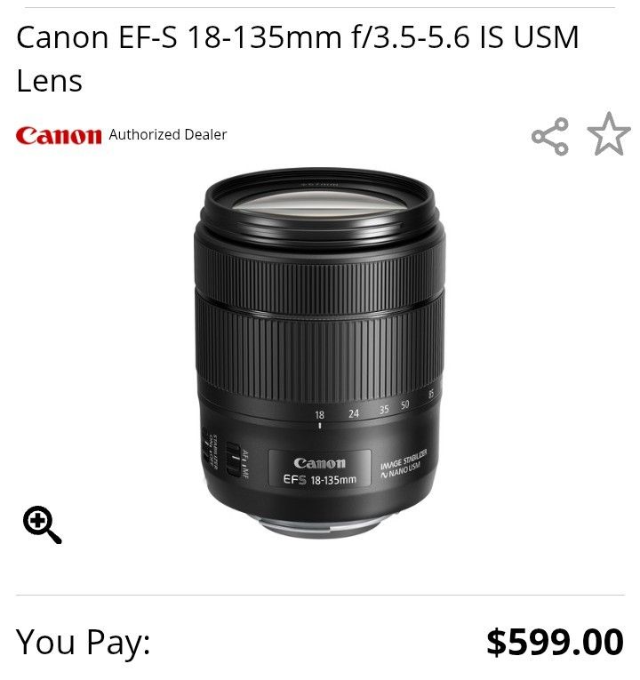 lens Canon. EFS 18-135mm1mage Stabilzer Macro 0.39