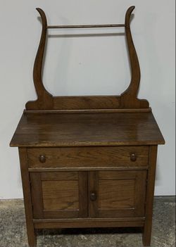 Antique Solid Wood Washstand With Harp Towel Rack - Will Deliver
