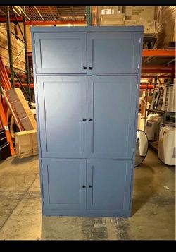 New 80"x41" Kitchen Pantry Cabinet w/ 2 Power Outlets Large Freestanding Cupboard w/ Microwave Stand