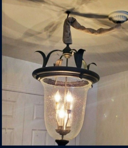 Antique Pewter  Glass Hurricane  Light Fixture 