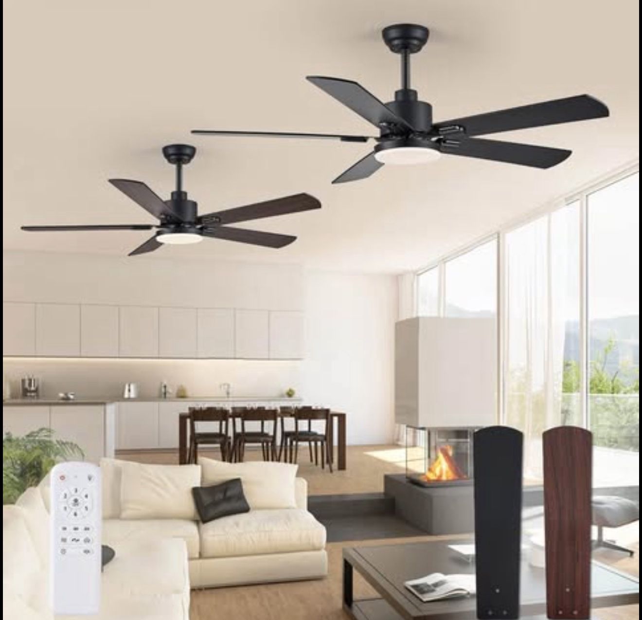 ZMISHIBO 2 Pack 52" Ceiling Fans with Lights, Black Modern Ceiling Fan with Remote, Farmhouse Indoor