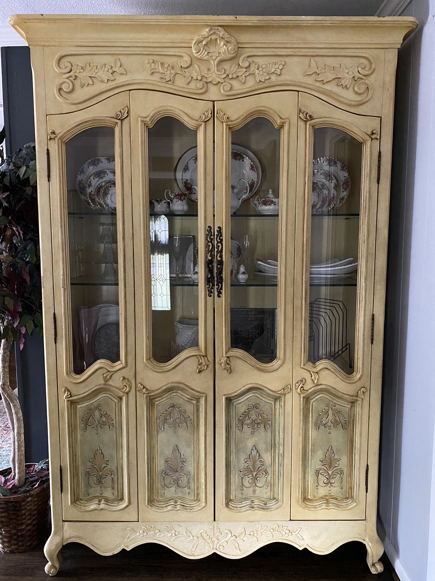 Yellow Antique China Cabinet