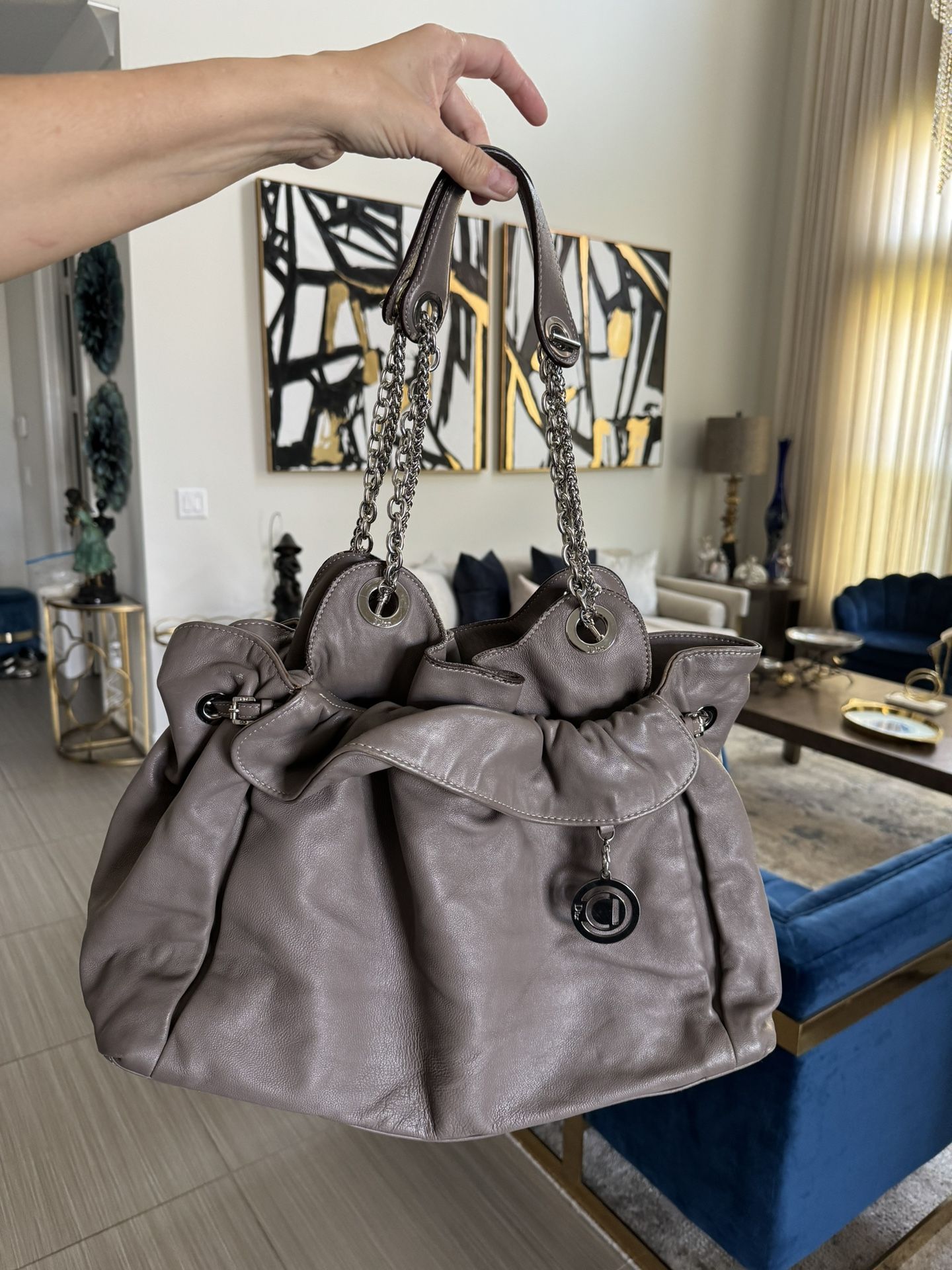 Authentic Christian Dior Le Trente Leather Drawstring Tote Bag