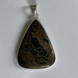 925 Sterling Silver Natural Stone Brown Pendant