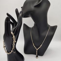 RETIRED VINTAGE Brighton Rigoletto Silvertone Black Crystal Necklace & Bracelet 