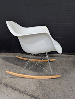 Mid-Century Modern White Molded Rocking Chair with Wood Base
