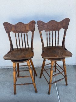 Two Vintage Wood Swivel Bar Stools $80 - Read