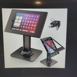 Anti-Theft iPad Kiosk Stand w/ Lock & Keys Black 360° Swivel 10.5" Max