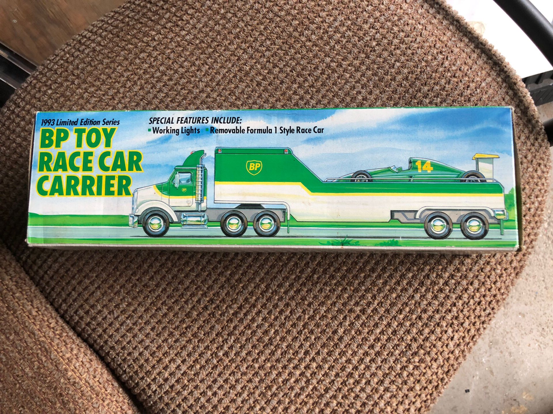 BP Toy Race Car Carrier, new in box