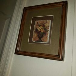 VINTAGE HAND PAINTED 3D ROSE WOOD FRAMED SHADOW BOX SHADOWBOX FLORAL FLOWER BOUQUET PICTURE ART PLAQUE TILE