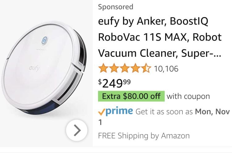 Robotic Vacuum  Cleaner (Black Friday Sale $125.00)