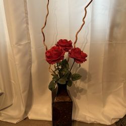 Metal Decor Vase With Imitation Flowers