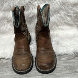 Ariat Womens Fatbaby Heritage Cowboy Boots Brown Leather Turquoise 7 B 