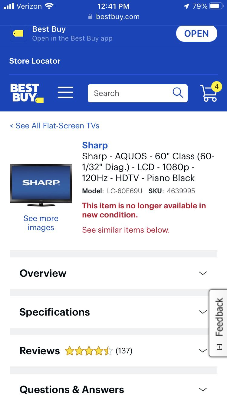 Used Sharp Aquos 60 Inch LCD TV