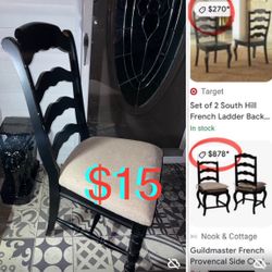 $15 Solid Wood Chair 🪑 Ladder back  with Cushion in great condition French style