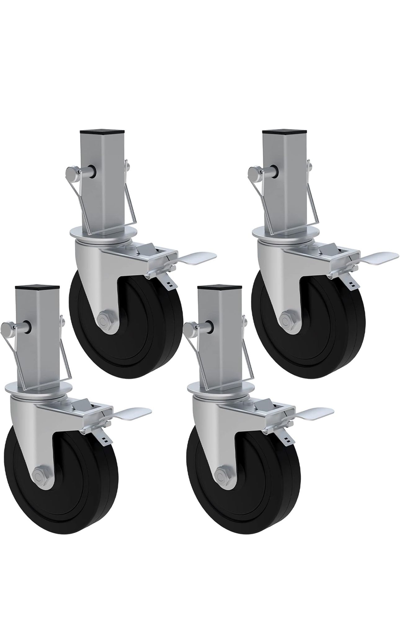 5 Inch Scaffolding Wheels, Baker Scaffold Wheels Set of 4 with Dual Locking Brakes, Scaffolding Casters 1-1/4" Square Stem Scaffolding Accessories, 44