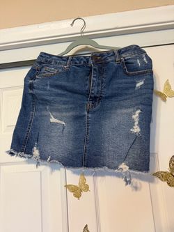 Blue Distressed Denim Mini Skirt