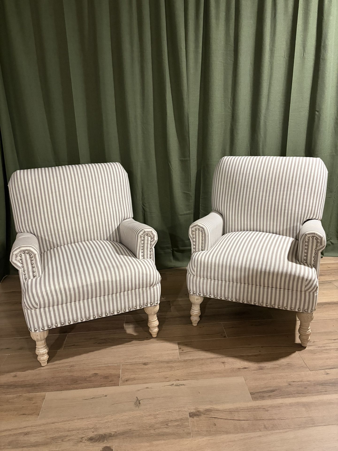 (2) White & Taupe Accent Chairs