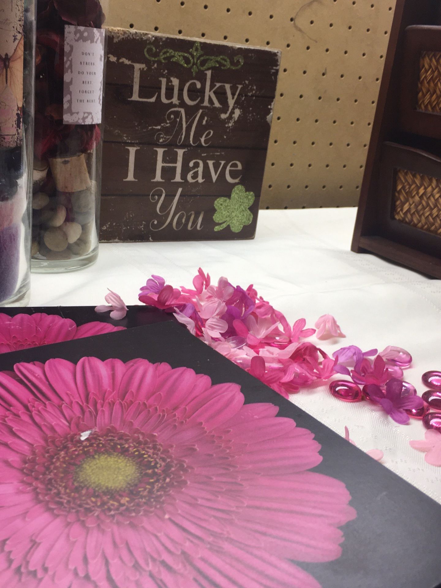 Decorative Unique ,One Of A Kind Vases ,And 4 Picture Flowers And Lucky Me I Have You Sign #valentinesday #love