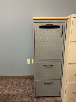 3-Drawer Metal Filing Cabinet with Wood Top