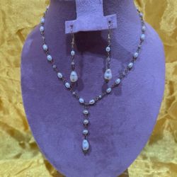 3 pcs Elegant handmade freshwater real pearl necklace and matching earrings. Perfect for weddings, special occasions, or as a timeless gift. Each piec