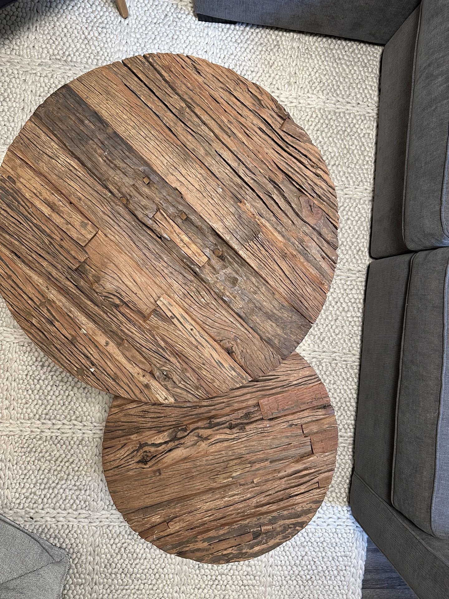 Coffee tables - 2 Nesting Raw Wood/Metal Coffee Tables 