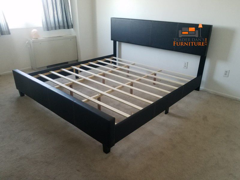 Brand New King Size Black Leather Platform Bed Frame (New In Box) 