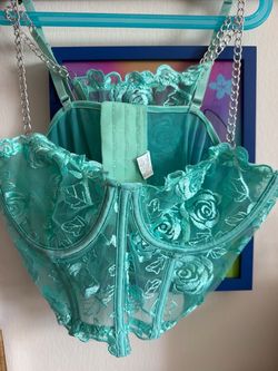 Mint Green Lace Corset and Thong Lingerie Set