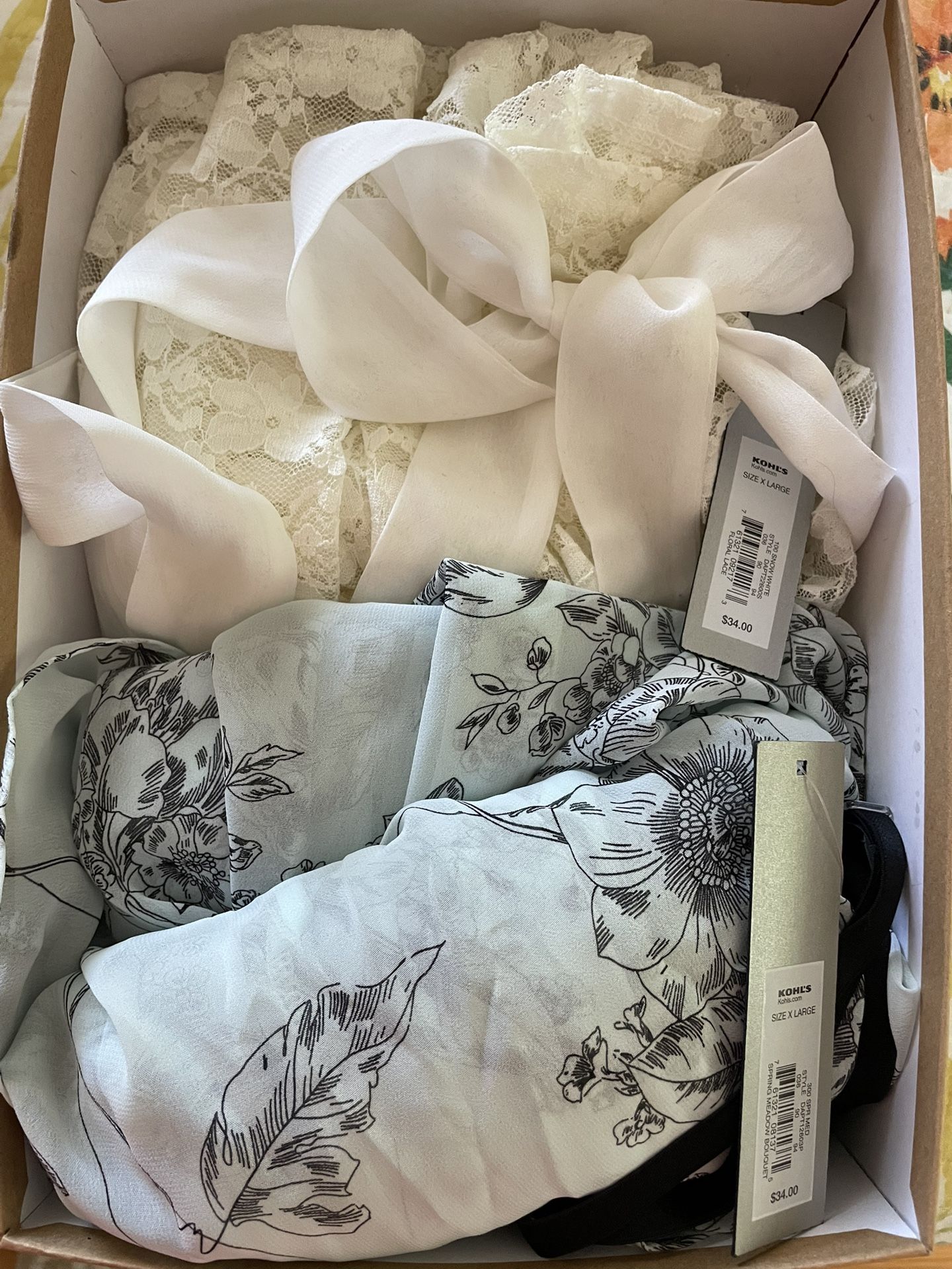 2 New Robes and PJs XL - Ivory Lace with Satin Belt and 2 Piece blue /black belted robe