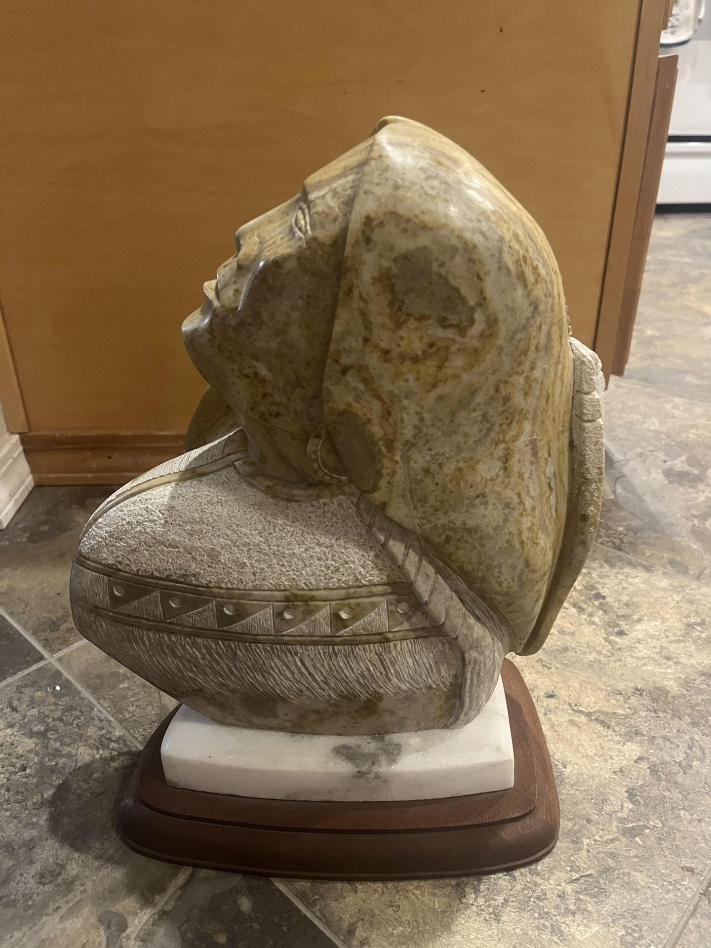 Navajo Native American Alabaster Stone Indian Sculpture Signed By Roland Beyale