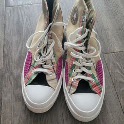 Men's Size 10 Tan And Plaid Converse 