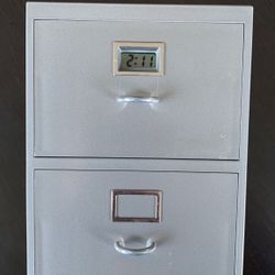 File cabinet for business cards with clock