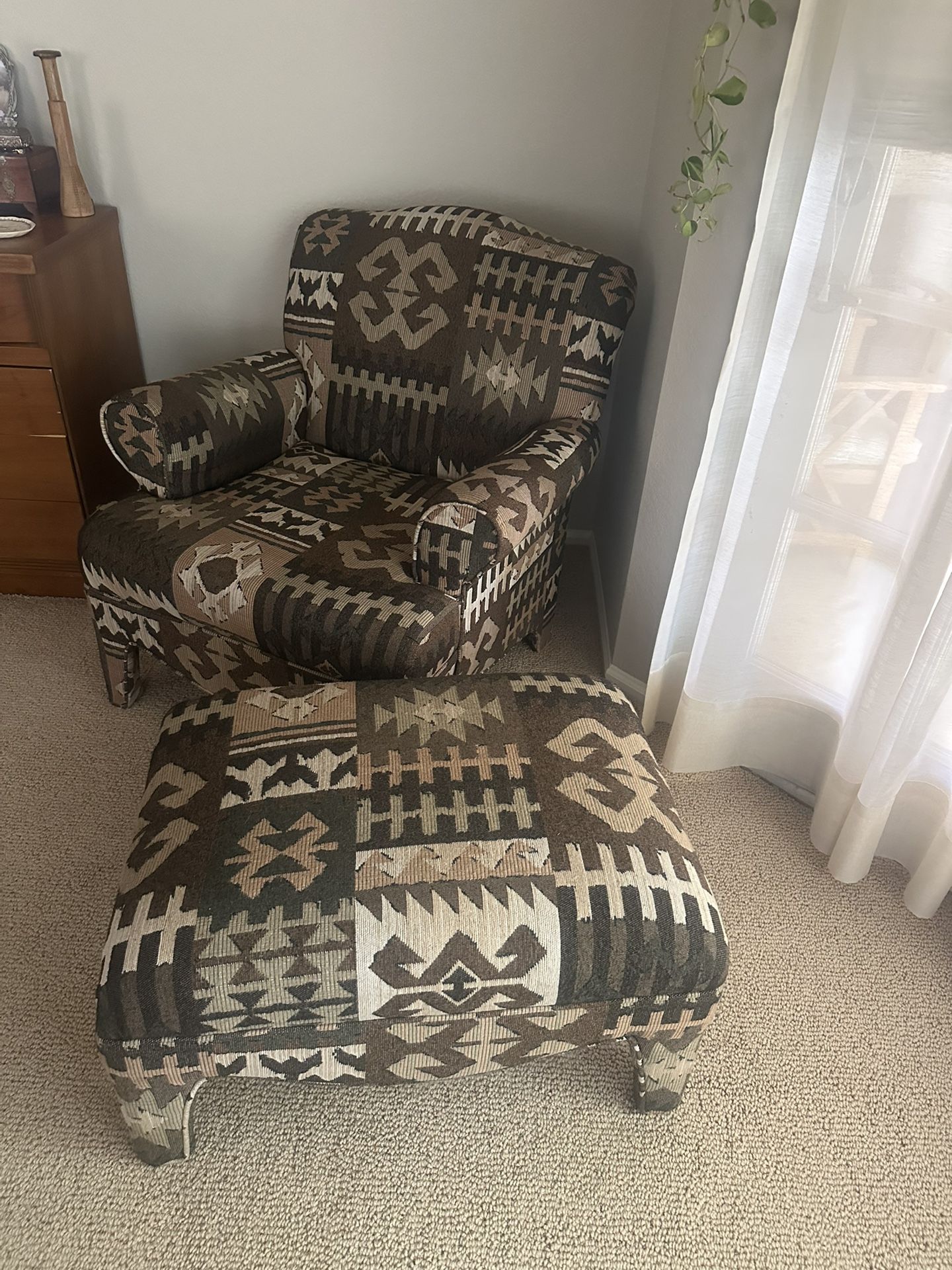 Vintage Aztec Armchair & Ottoman