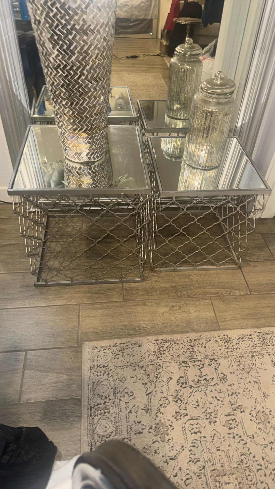 Silver Mirrored Nesting Table  For Sale 