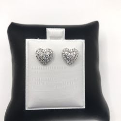 925 Sterling Silver 1.20CT MOISSANITE Heart Screw Back Stud Unisex Earrings 