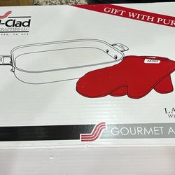 All-Clad Lasagna Pan with two red oven mitts. Brand new!