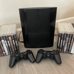 Sony Playstation 3 Slim Console Lot w/ 18 Games 2 controller