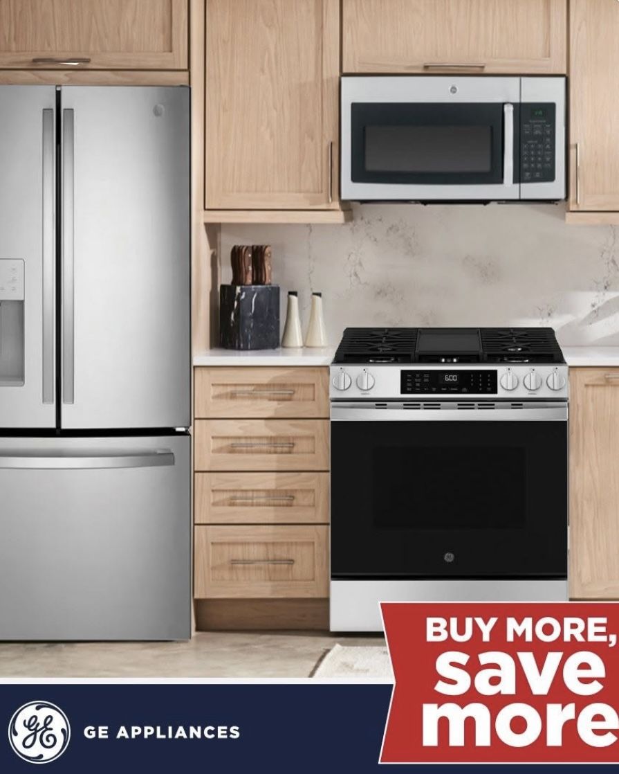 GE Kitchen Combo Refrigerator, Gas Or Electric Stove , Dishwasher & Microwave Over The Range