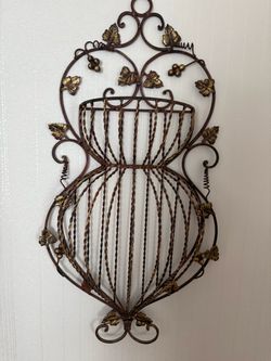 Decorative Metal Wall Planter with Grape Vine Detail