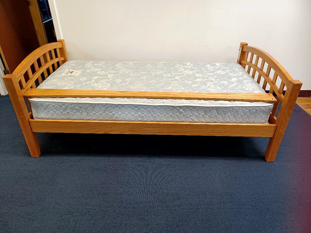Oak Wood Bed Frame,  With Mattress, No Box Spring 